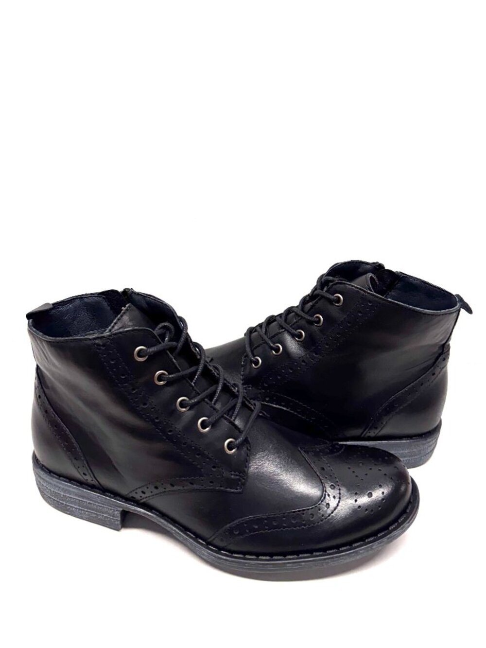 MIZ MOOZ LEATHER LACE UP OXFORD BOOTIE SIDE ZIP BLACK 37EU / 7US NEW B-15